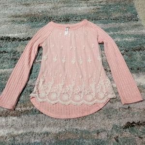 Long Sleeved Top With Lace Overlay